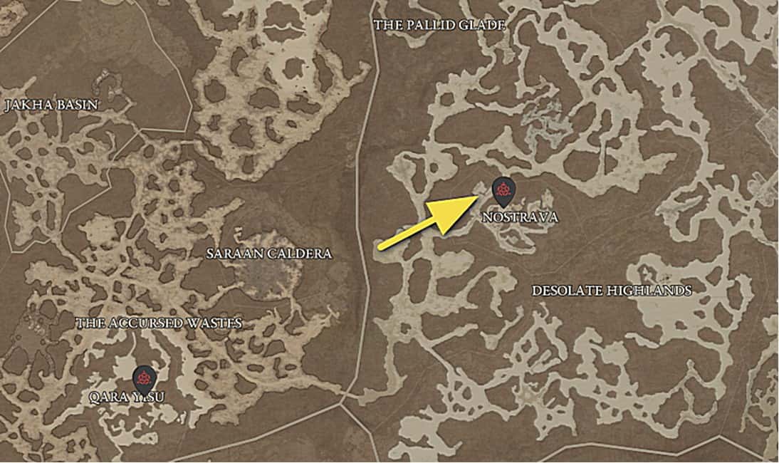 Posizione della roccaforte di Diablo 4 Nostrava a Fractured Peaks