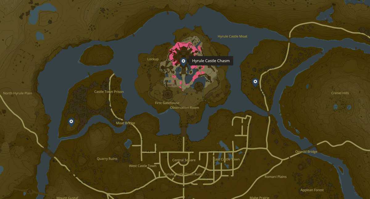 Zelda Tears of the Kingdom Hyrule Castle Chasm location