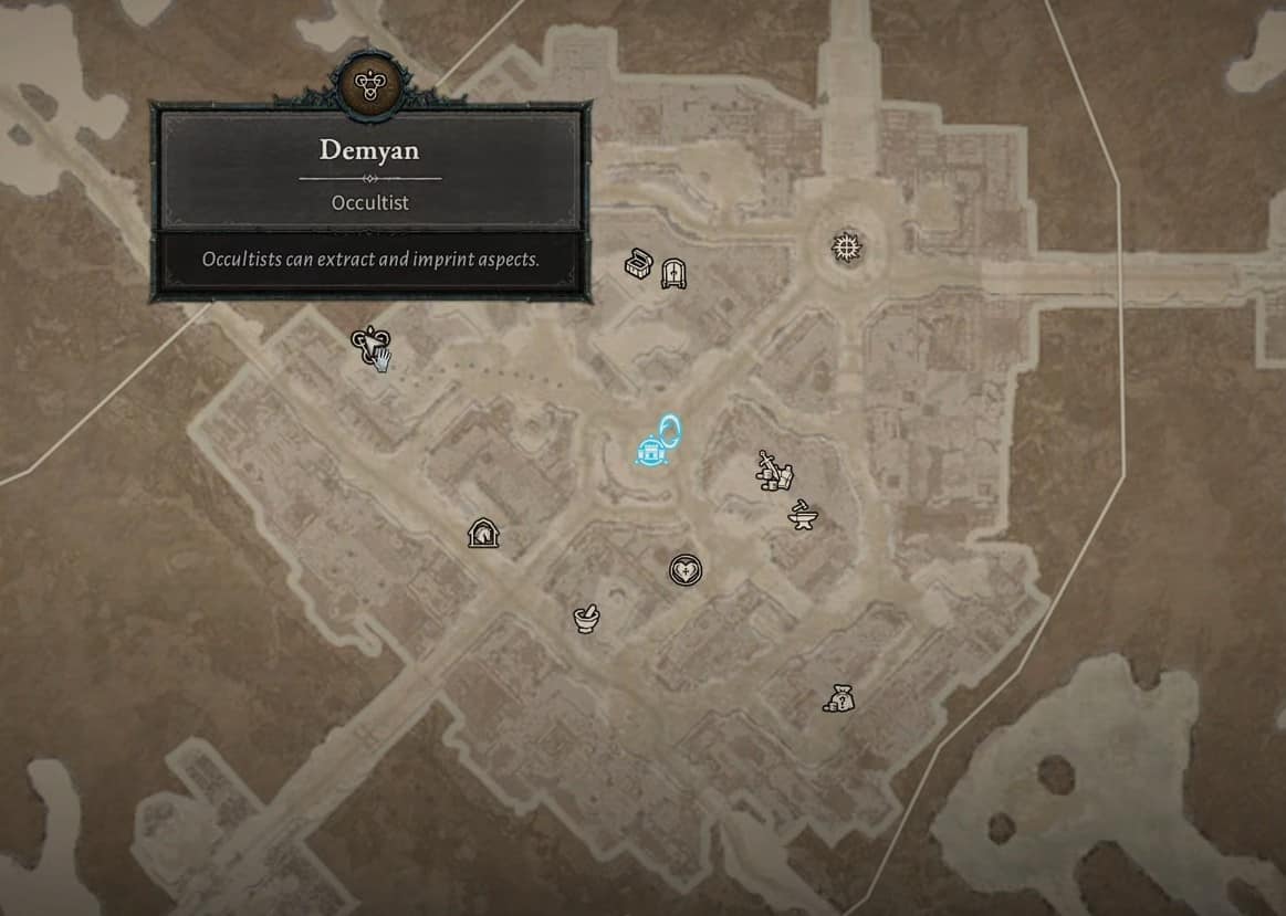 Demyan, il tuo primo occultista, posizione sulla mappa in Diablo 4