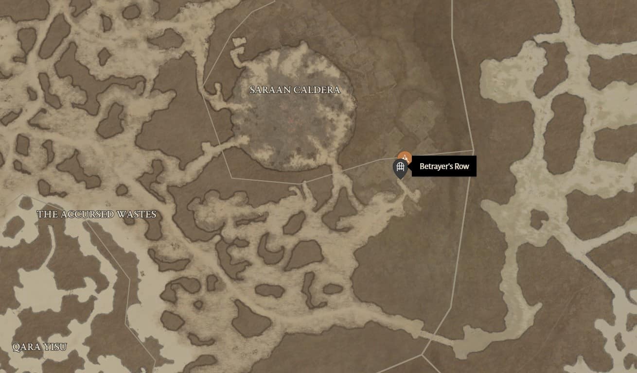Posizione del dungeon di Betrayer's Row in Diablo 4