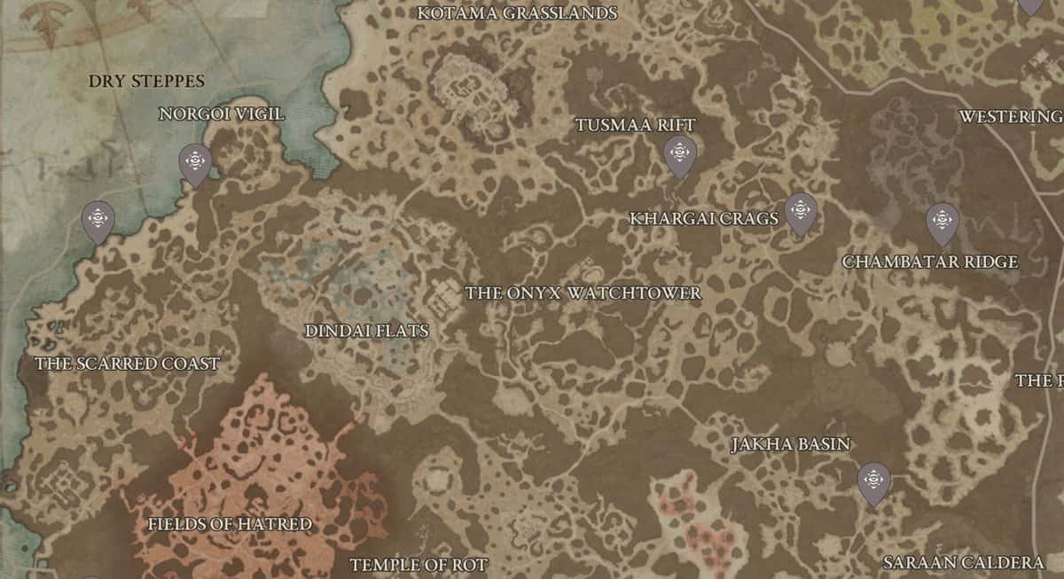 Steppe secche Emote Posizione delle statue in Diablo 4