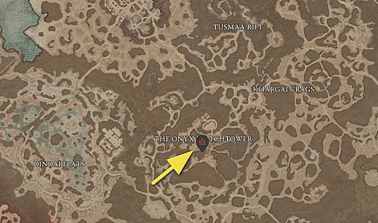 Posizione della roccaforte di Diablo 4 Onyx Watchtower nelle steppe secche