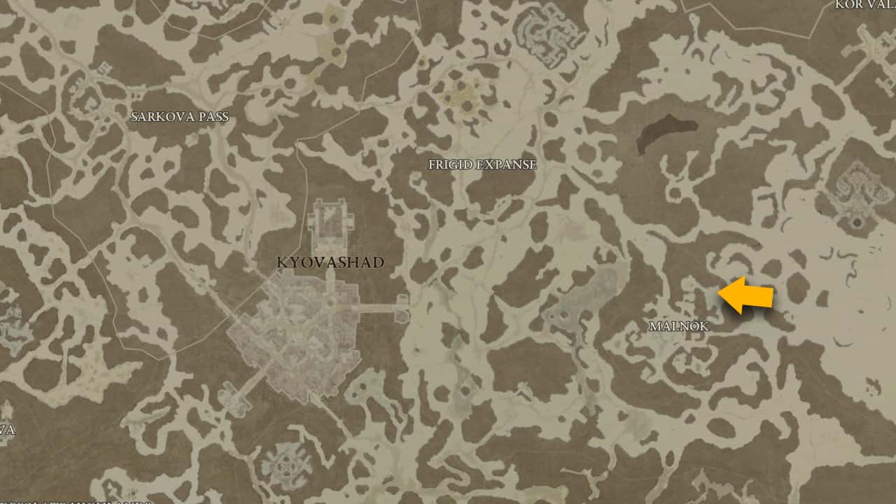 Posizione del dungeon della caverna di Rimescar in Diablo 4. 