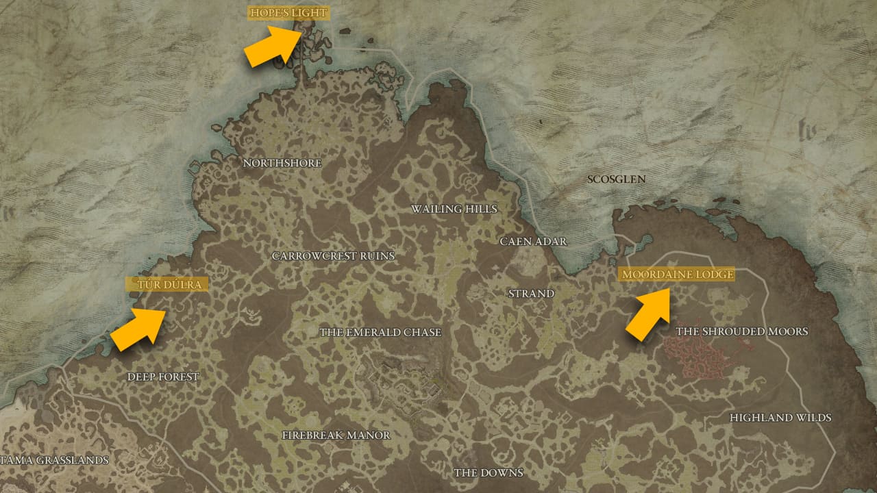 Posizione della mappa della roccaforte di Diablo 4 a Scosglen 