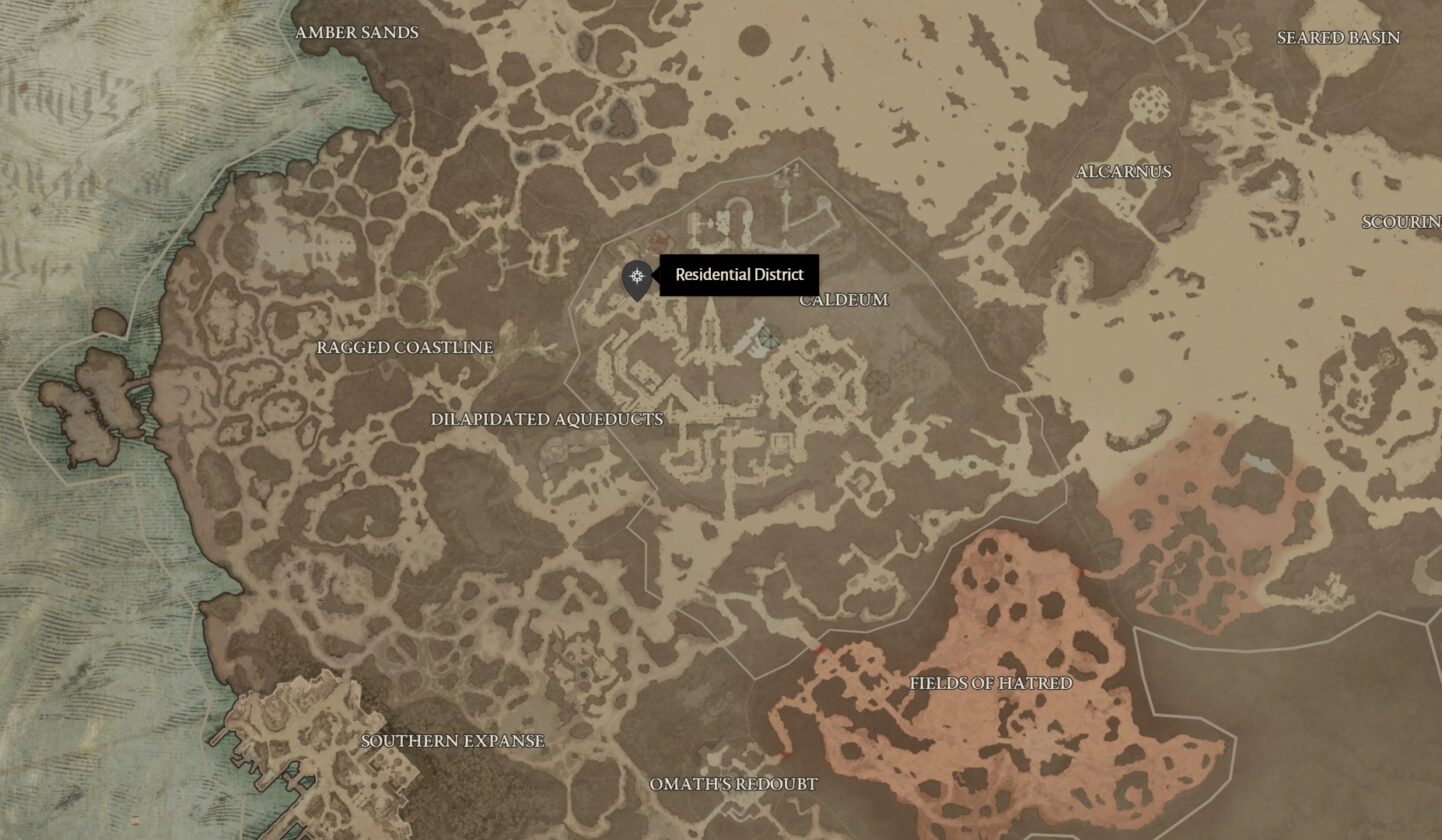 dungeon del quartiere residenziale e posizione della mappa di uznu in Diablo 4