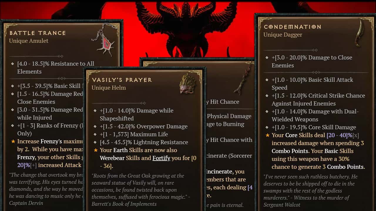Diablo 4 Unique Items