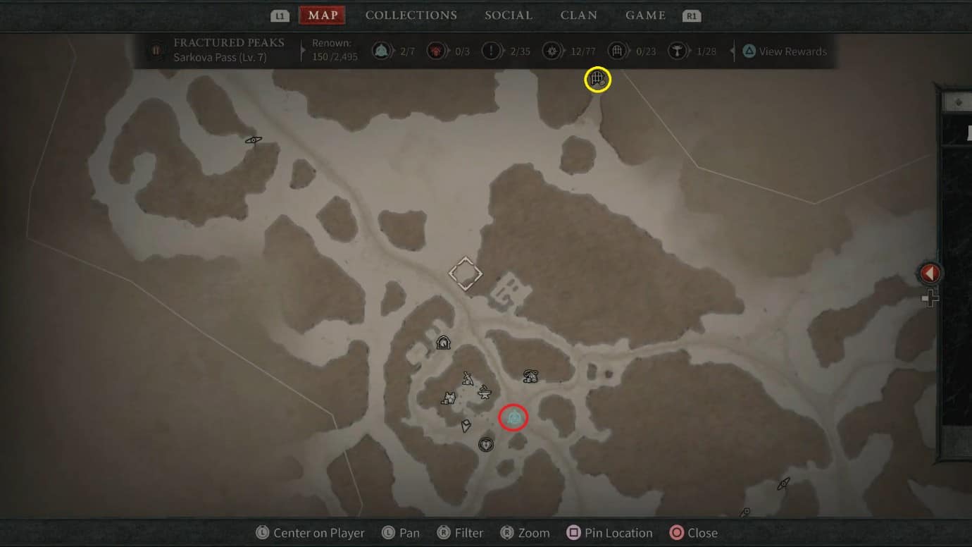 Posizione della mappa dei sotterranei della Città Proibita in Diablo 4