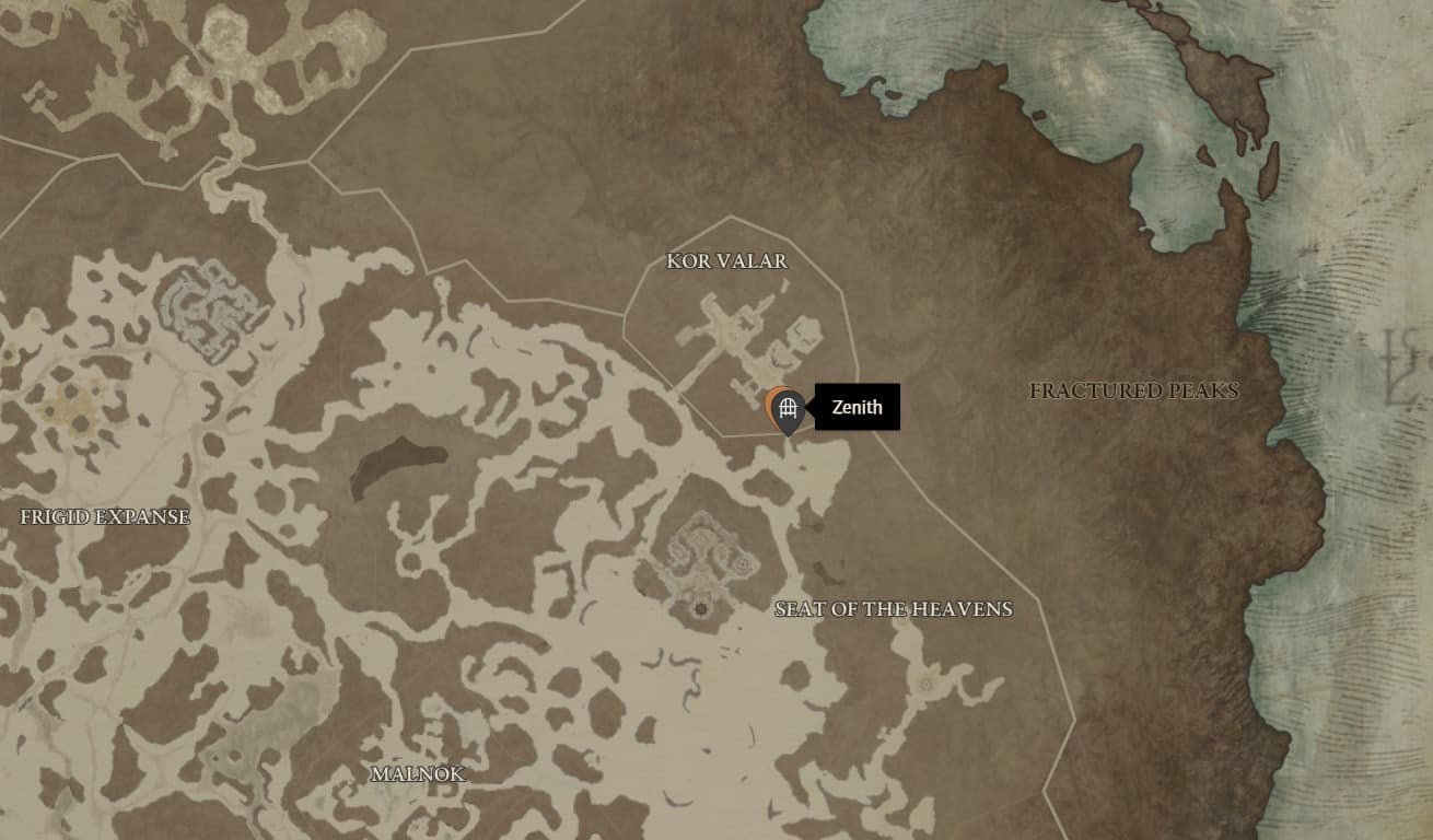 Posizione del Dungeon Zenith in Diablo 4