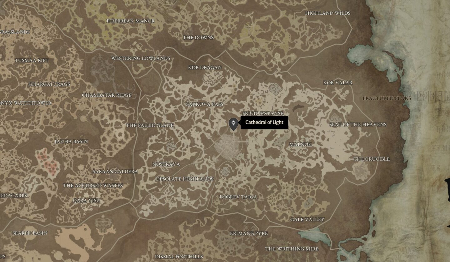 cattedrale della luce e posizione sulla mappa dell'alto consiglio in Diablo 4