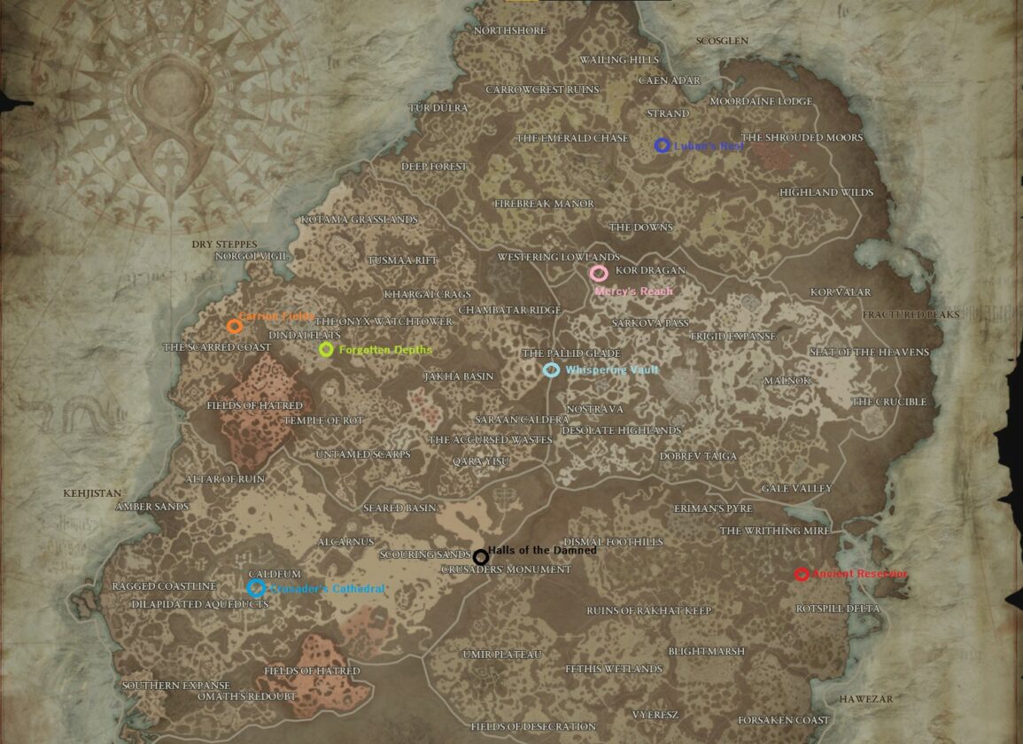 Posizioni della mappa di Tomb Lord in Diablo 4