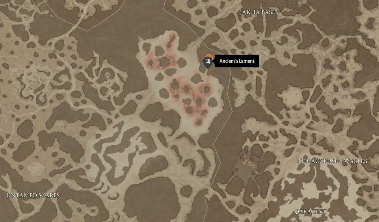 La posizione del dungeon di Ancient's Lament in Diablo 4