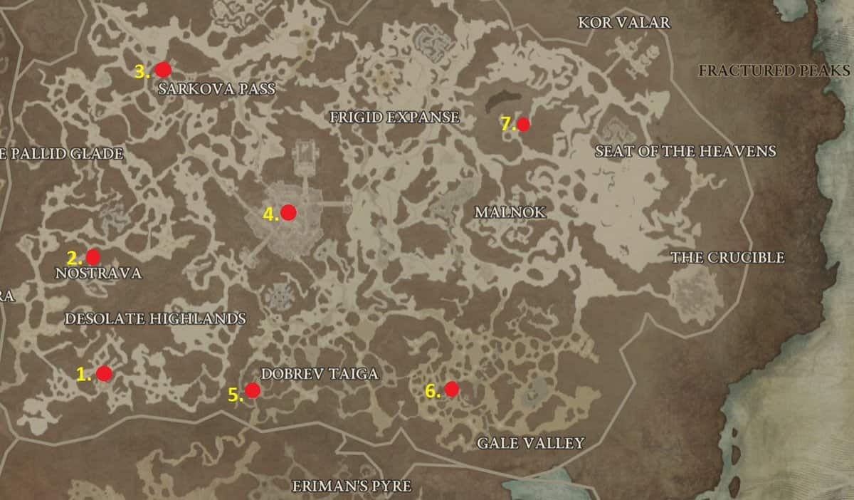 Posizioni dei waypoint di Diablo 4 Fractured Peaks