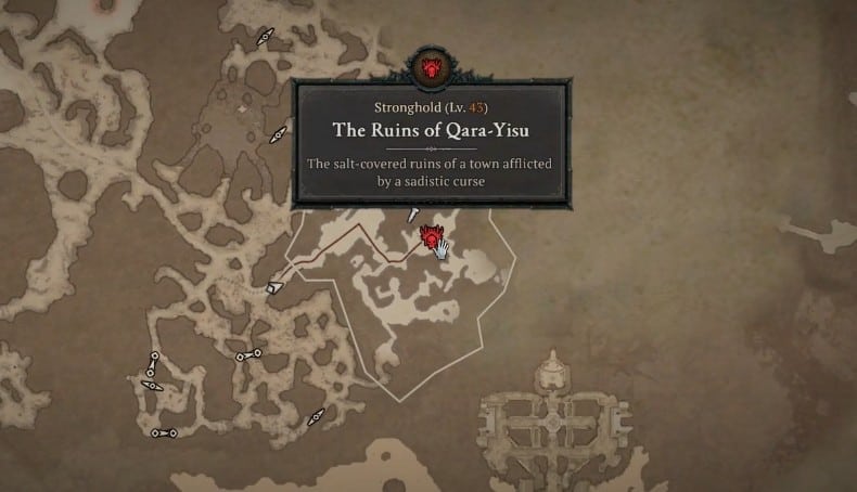 Rovine della posizione della mappa della fortezza di Qara-Yisu in Diablo 4
