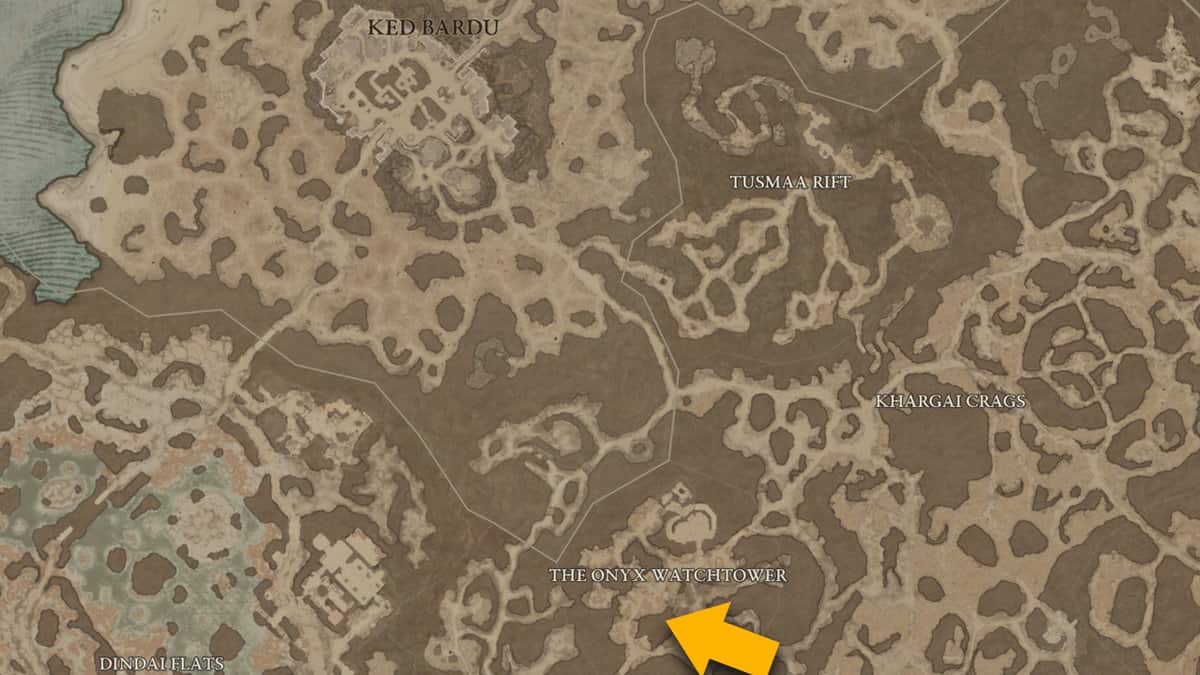 Posizione della mappa della roccaforte della Torre di Guardia di Onyx in Diablo 4