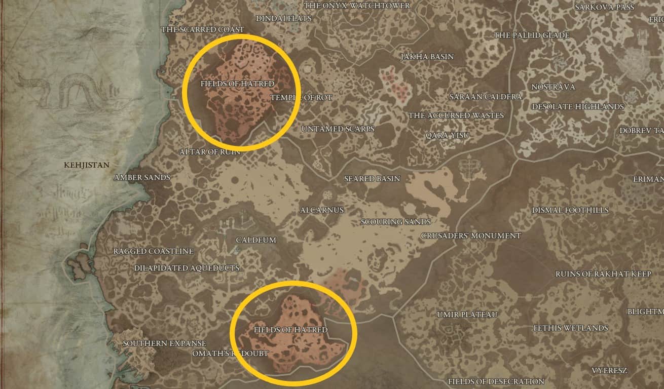 Luoghi di Fields of Hatred in Diablo 4