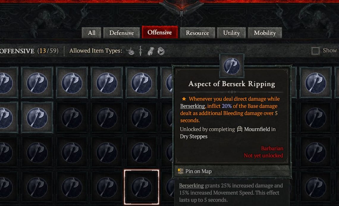 Diablo 4 Aspect of Berserk Ripping
