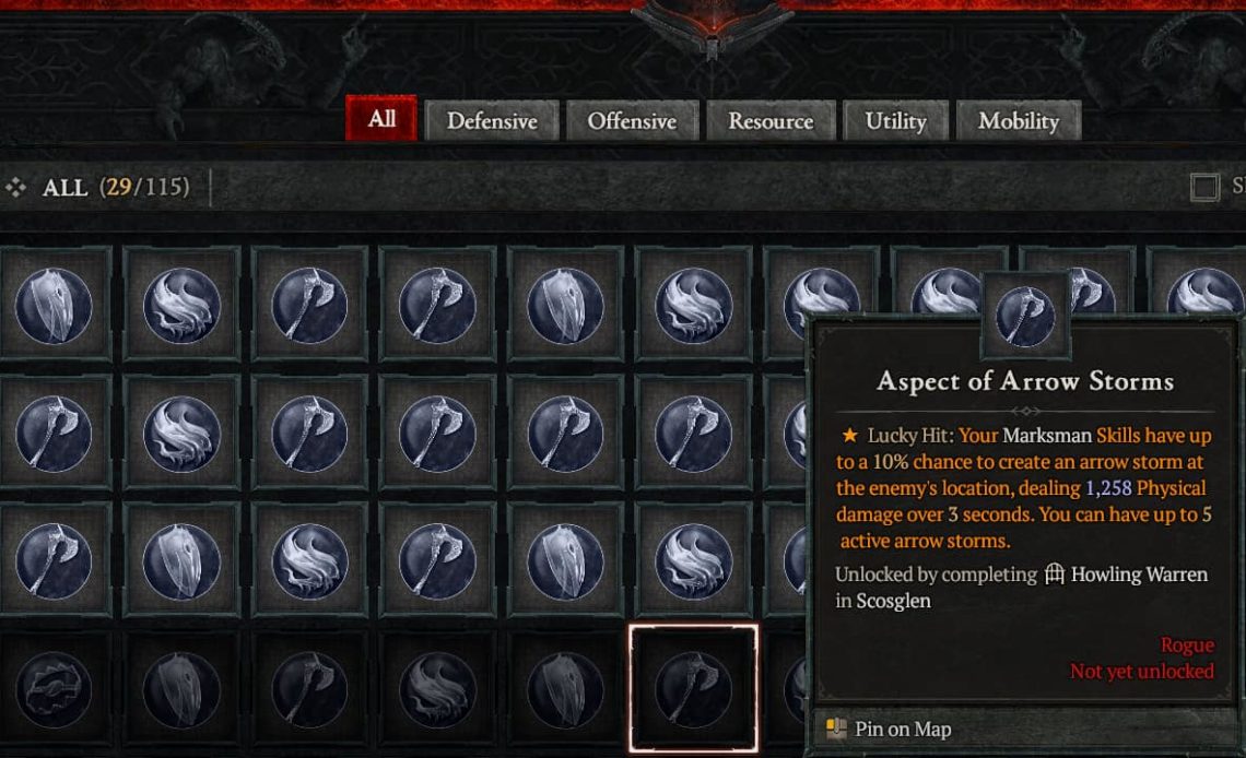 Diablo 4 Aspect of Arrow Storms