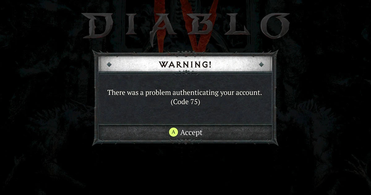 Diablo 4 ErrorCode 75 Xbox: si è verificato un problema durante l'autenticazione della correzione dell'account