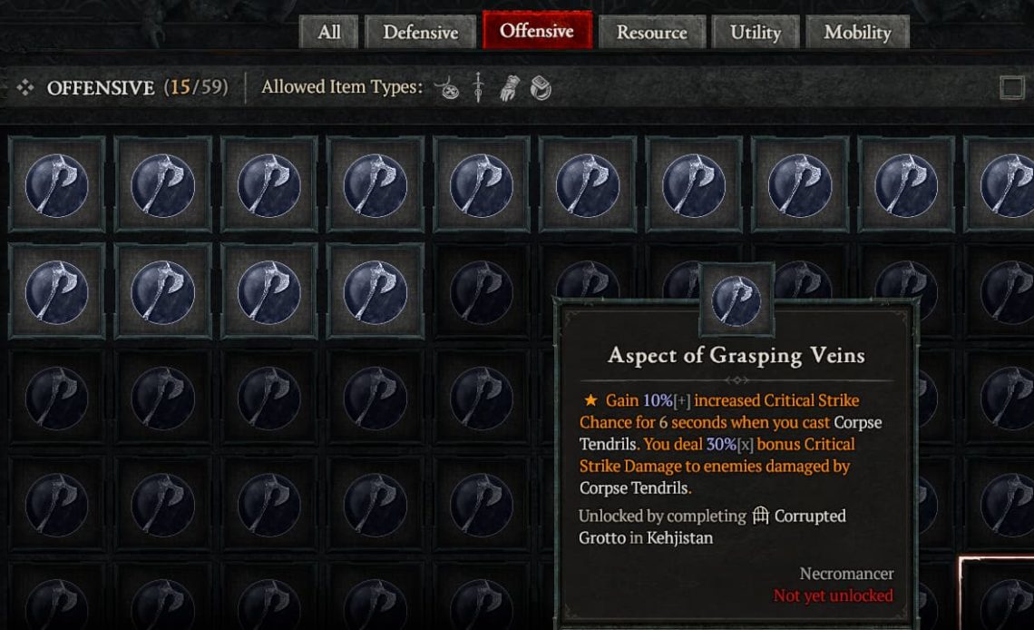 Diablo 4 Aspect of Grasping Veins