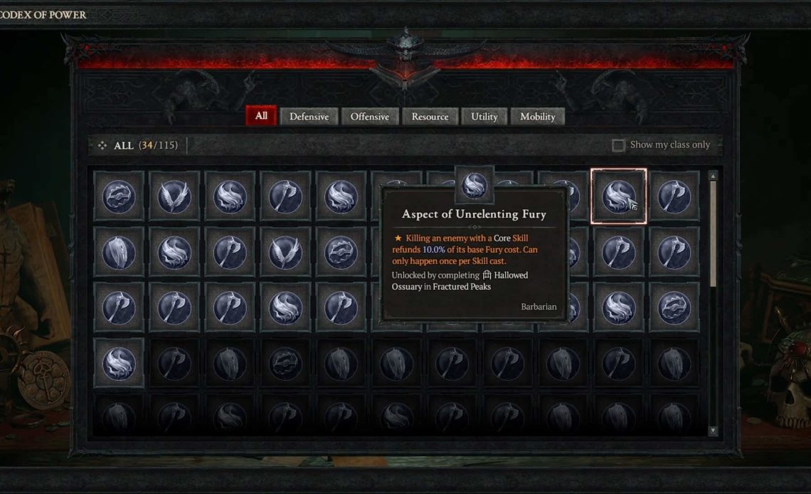 Aspect of Unrelenting Fury in Diablo 4