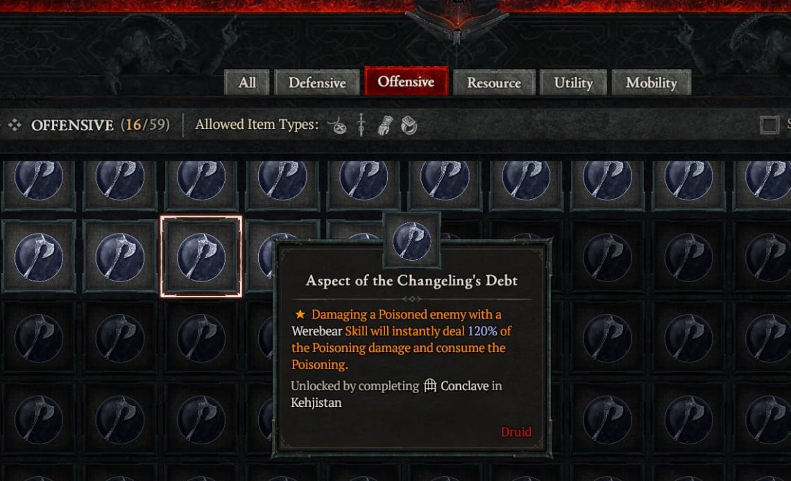 Diablo 4 Aspect of the Changeling's Debt