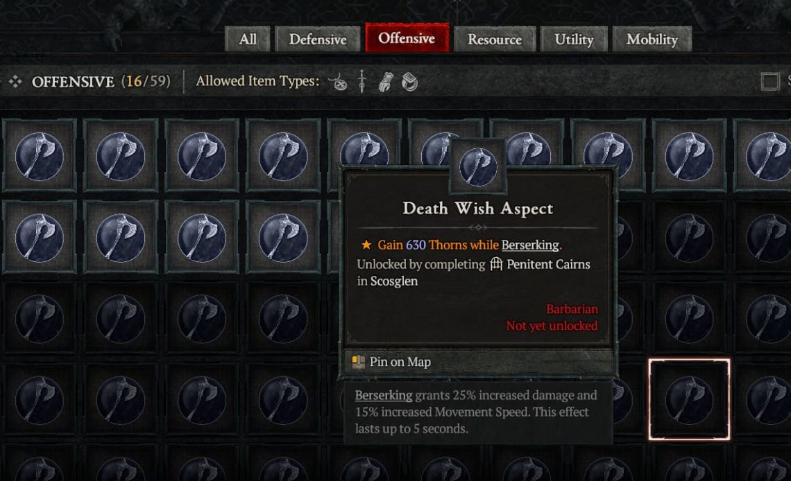 Diablo 4 Death Wish Aspect