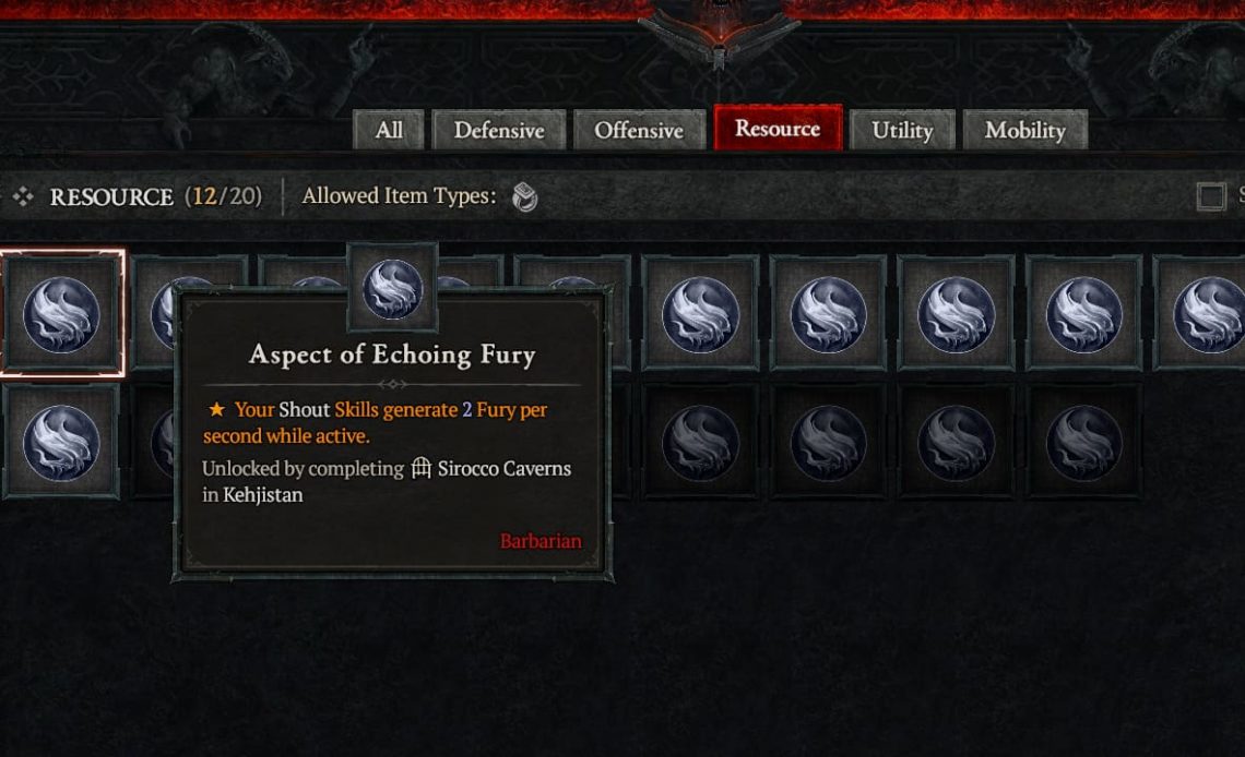 Diablo 4 Aspect of Echoing Fury