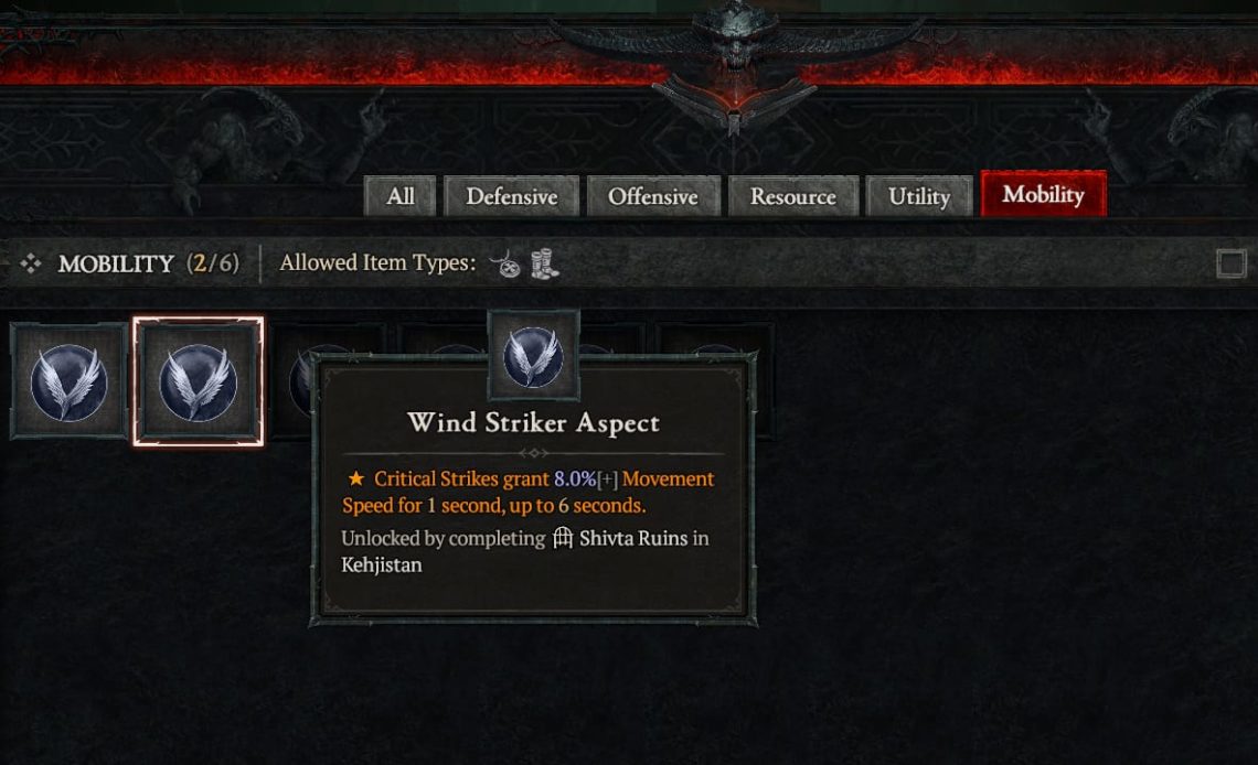 Diablo 4 Wind Striker Aspect