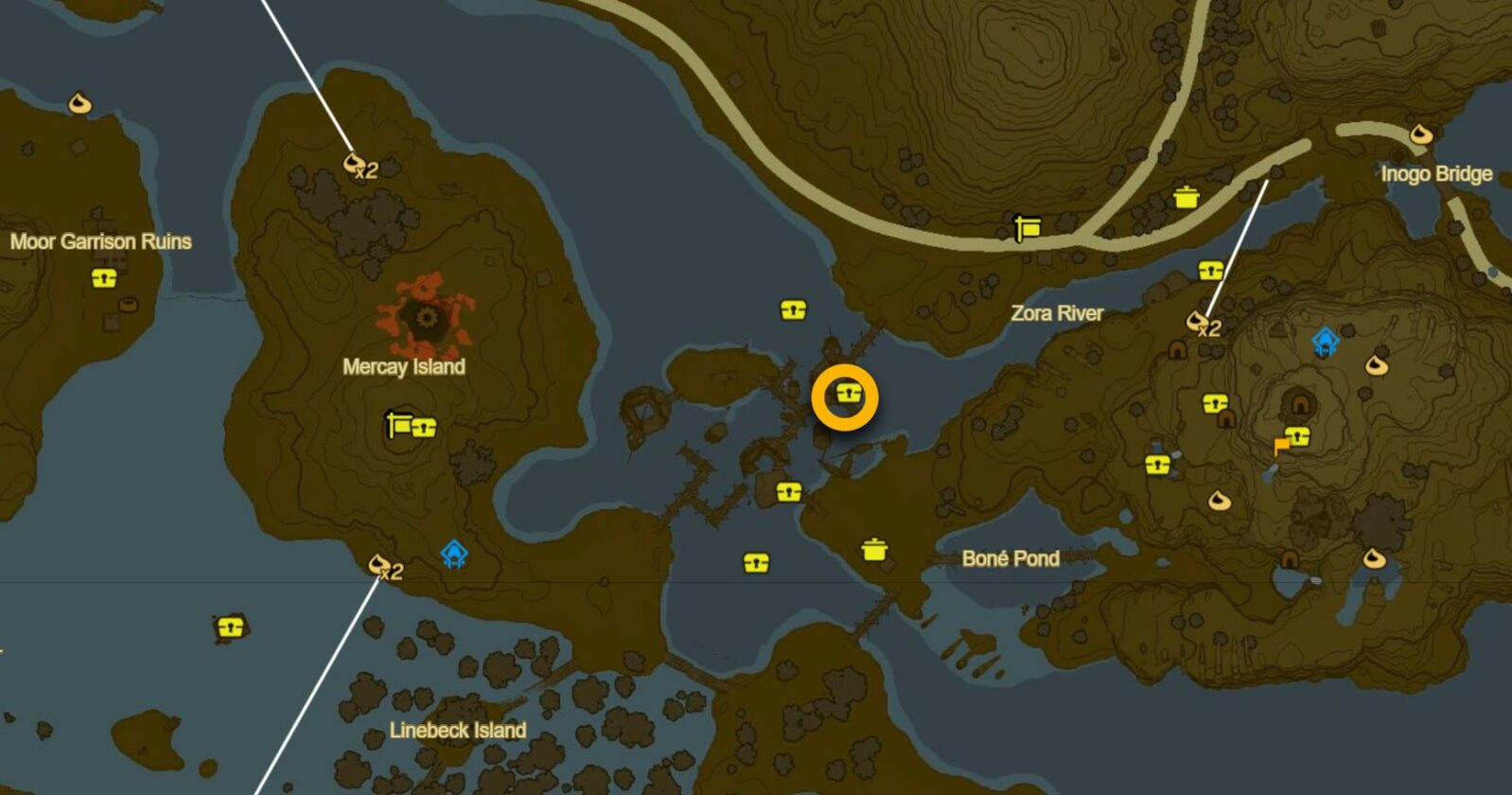 Posizioni di Lizal Bow rafforzate nell'Eldin Canyon of Tears of the Kingdom.