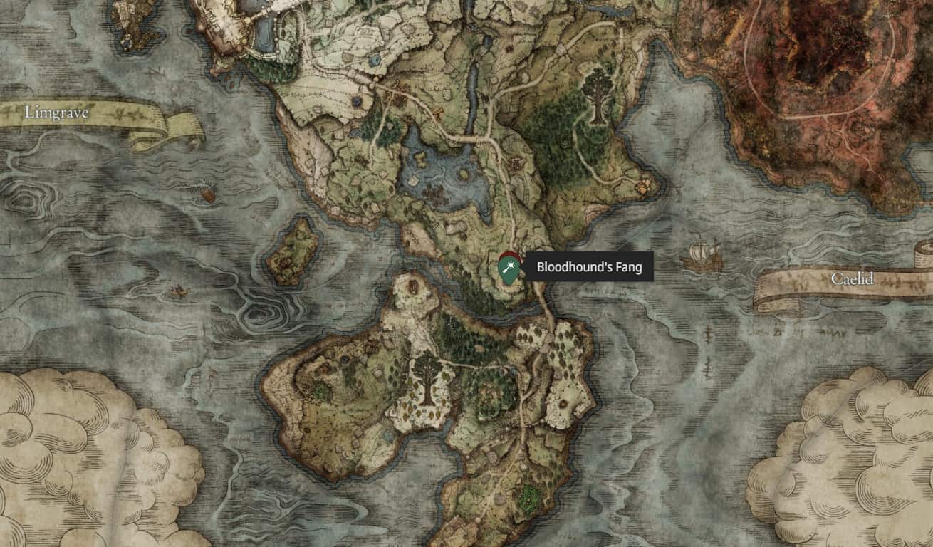 La posizione di Zanna di Bloodhound a Elden Ring