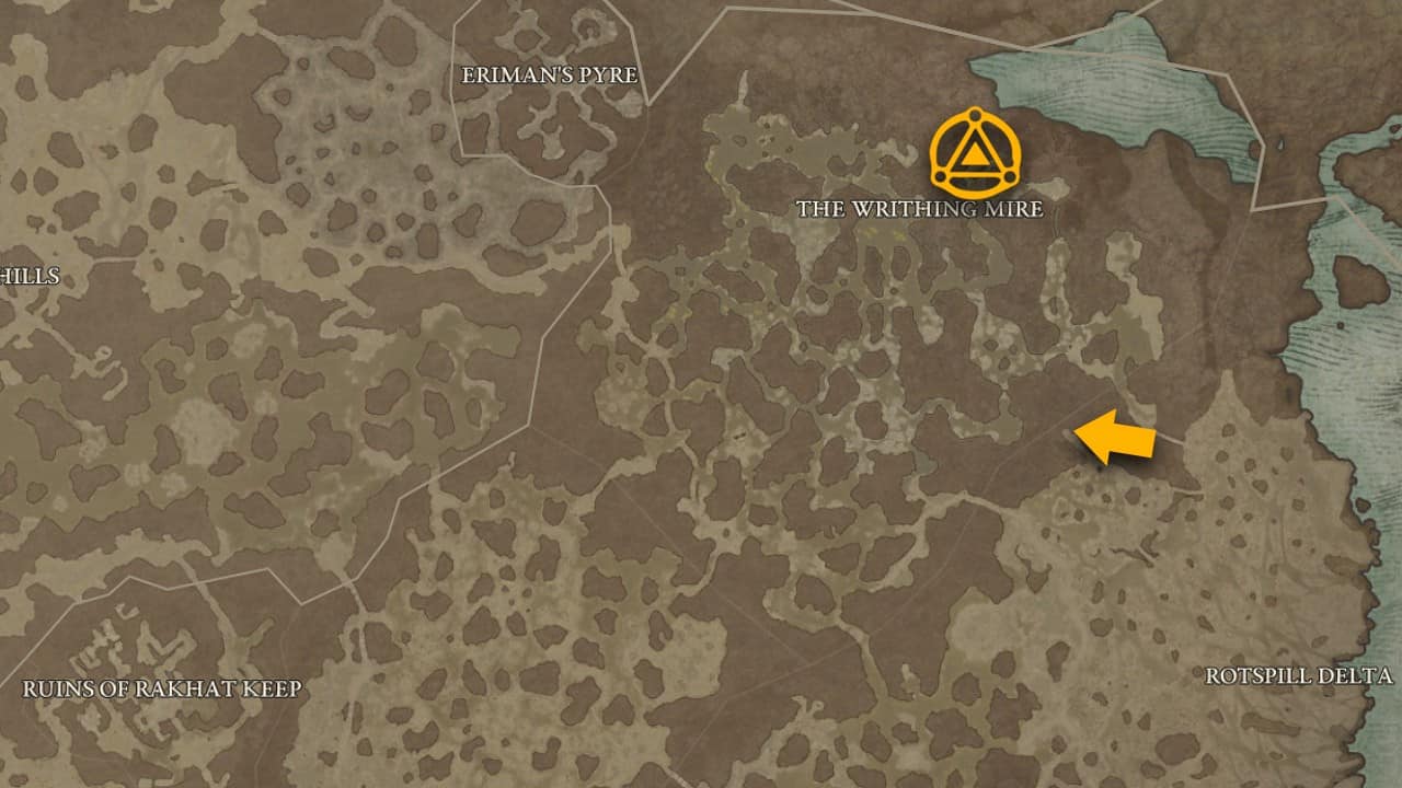 La posizione sulla mappa di Aspect of Ancestral Echoes in Diablo 4.