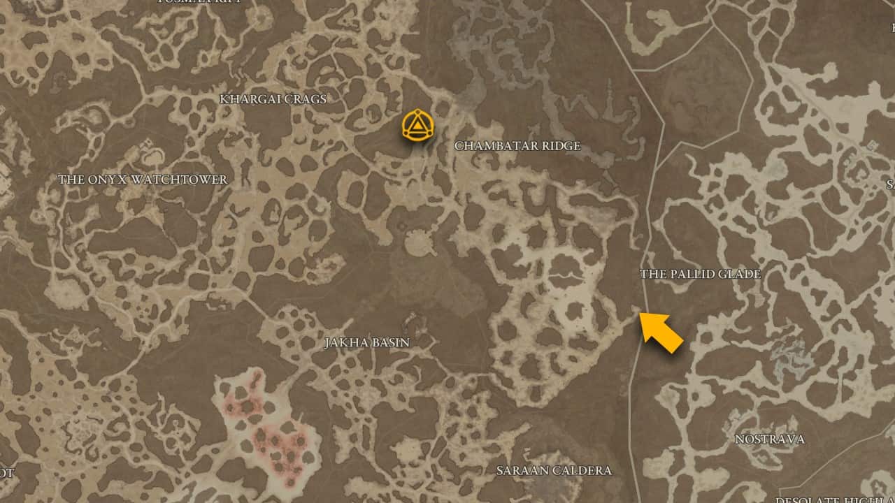 La posizione sulla mappa di Aspect of Unstable Imbuements in Diablo 4.