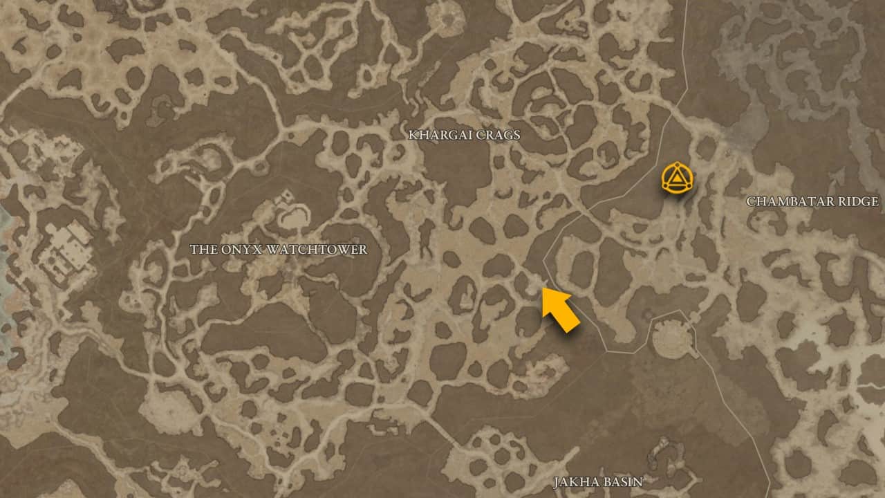La posizione sulla mappa dell'Aspetto della Brezza Calma in Diablo 4.