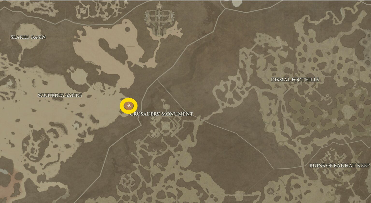 La posizione sulla mappa dell'Aspetto della Disobbedienza in Diablo 4.