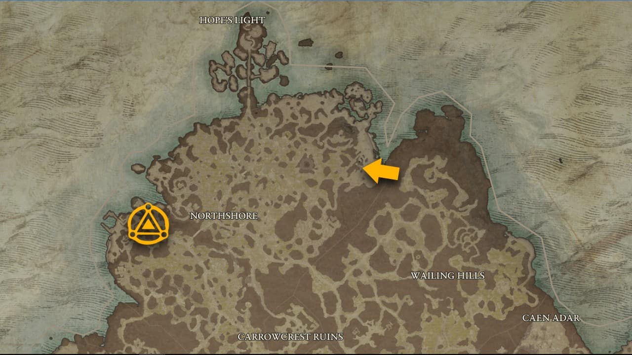 La posizione sulla mappa dell'Aspetto della Forza Ancestrale in Diablo 4.