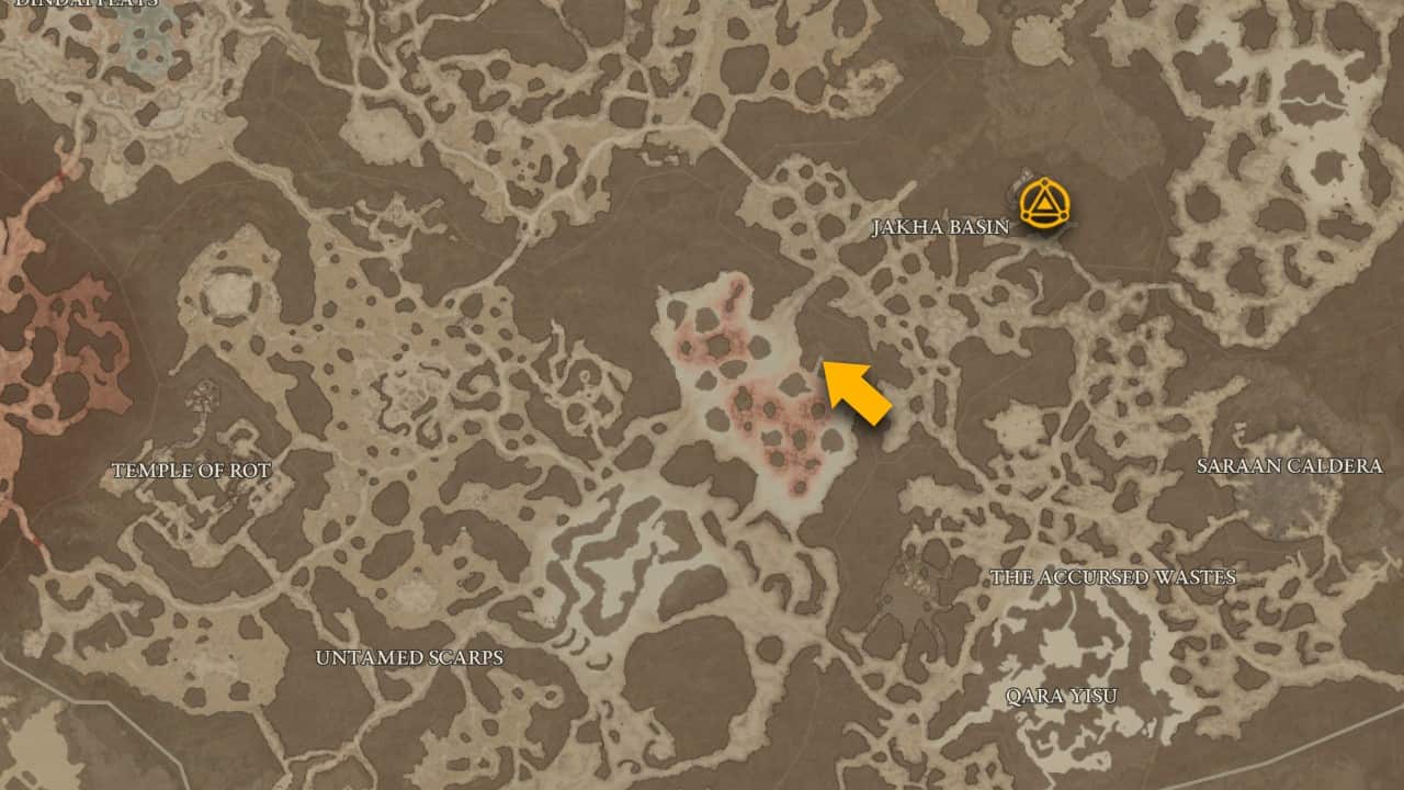 La posizione sulla mappa dell'Aspetto delle ombre volatili in Diablo 4.