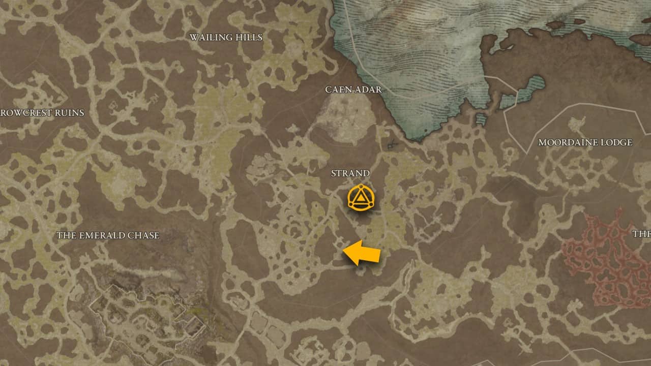 La posizione sulla mappa di Cheat's Aspect in Diablo 4.