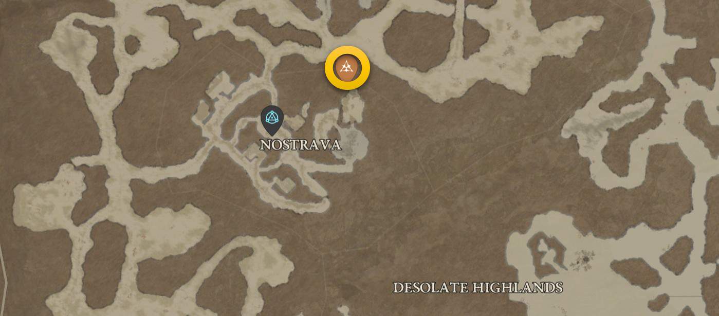 La posizione sulla mappa di Flamewalker's Aspect in Diablo 4.
