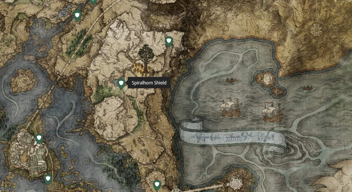 Posizione dello Scudo Spiralhorn nell'Eldin Ring