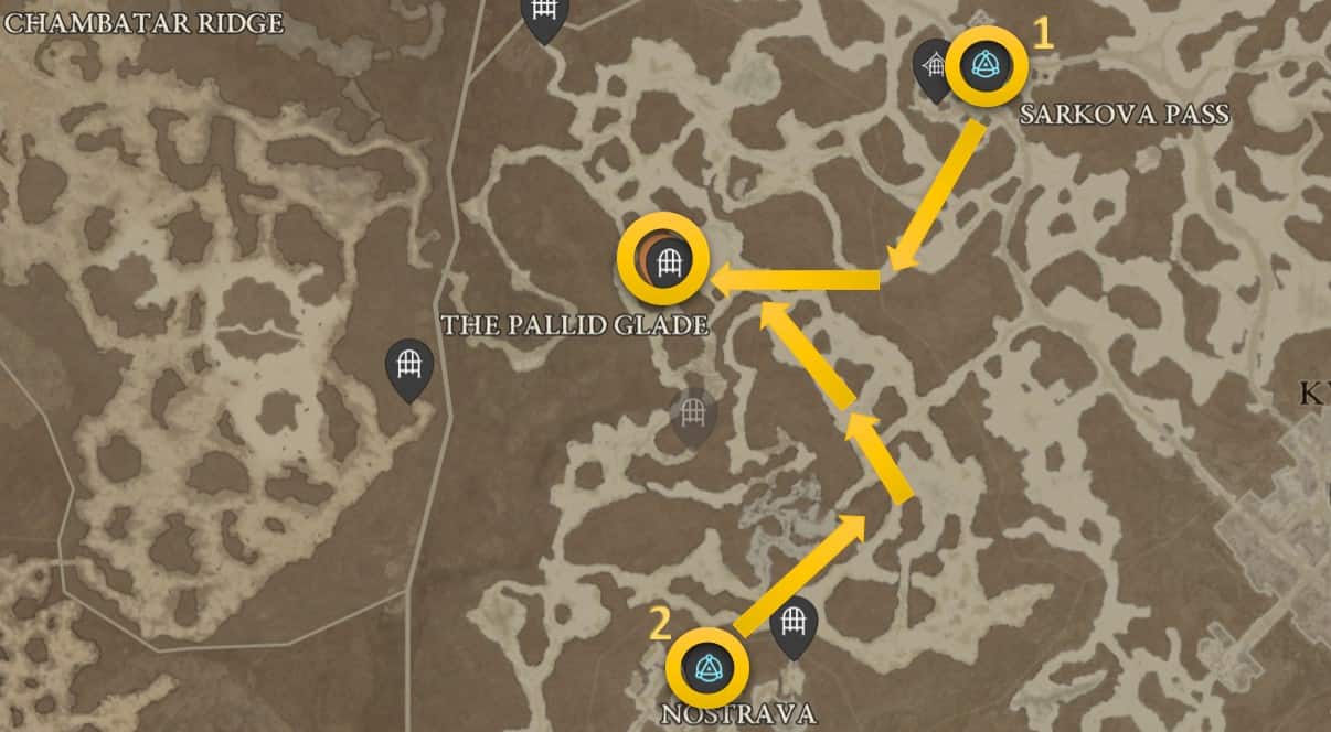 La posizione sulla mappa dell'aspetto Flesh-Rending in Diablo 4.