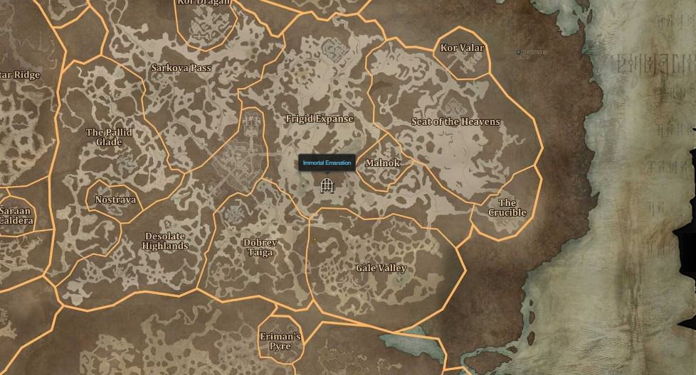 La posizione sulla mappa di Mangled Aspect in Diablo 4.