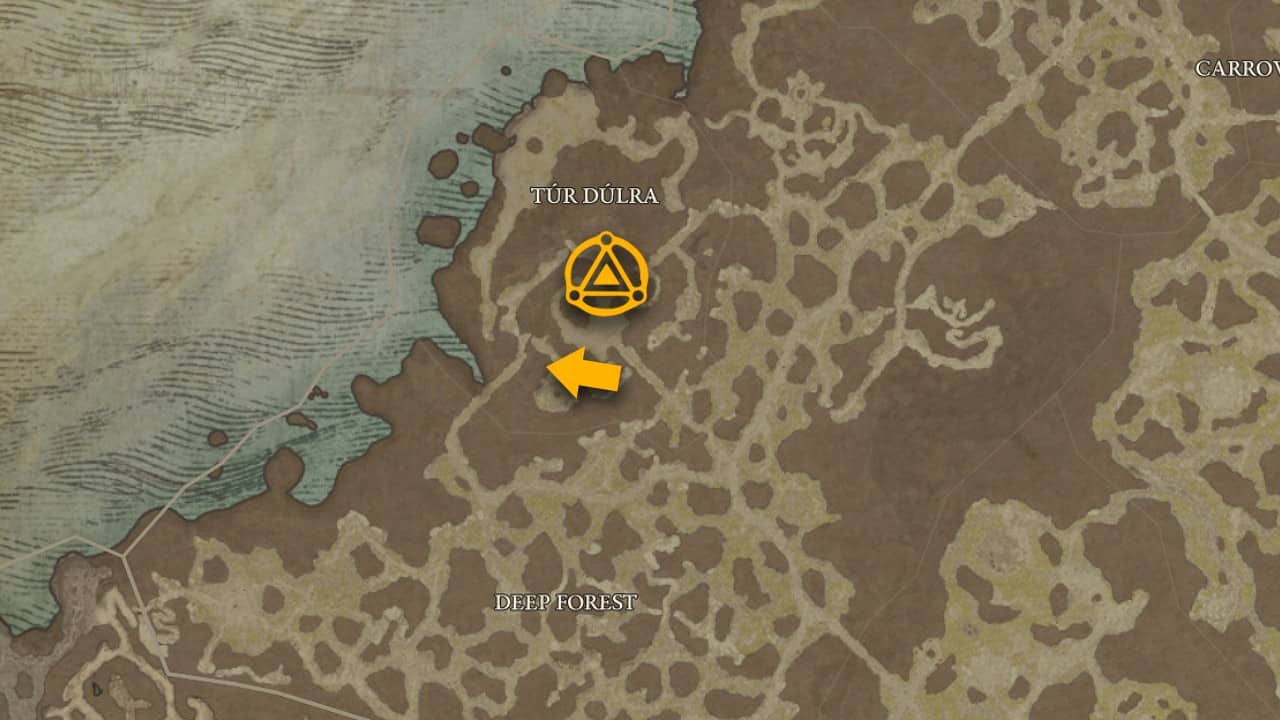 La posizione sulla mappa del dungeon Lair of the Despoiler in Diablo 4.