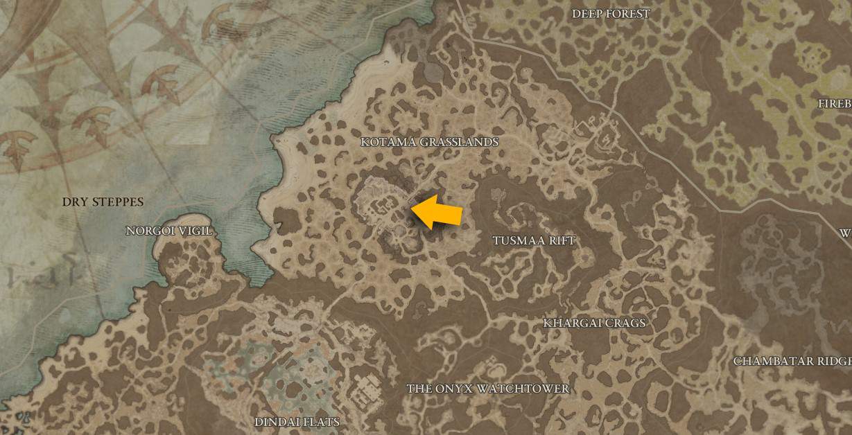 La posizione sulla mappa della fontana dei Buoi in Diablo 4.