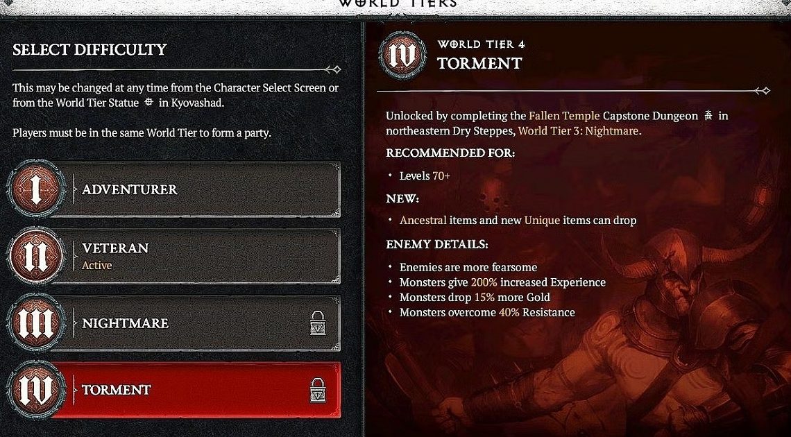 Requisiti del livello mondiale di Diablo 4: quando si sbloccano i livelli 3 e 4 dopo la patch 1.1?