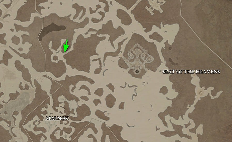 La posizione sulla mappa della missione Call of the Ancient in Diablo 4.