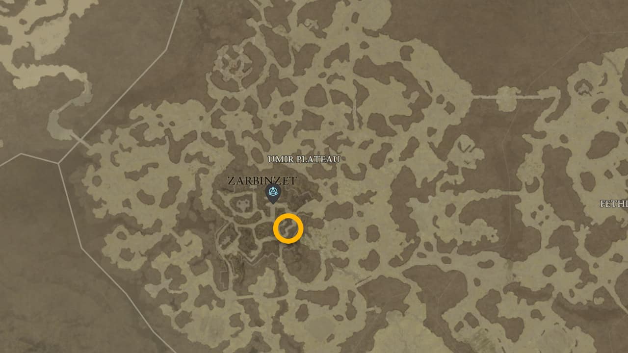 Punto di partenza eretico sulla mappa di Diablo 4.