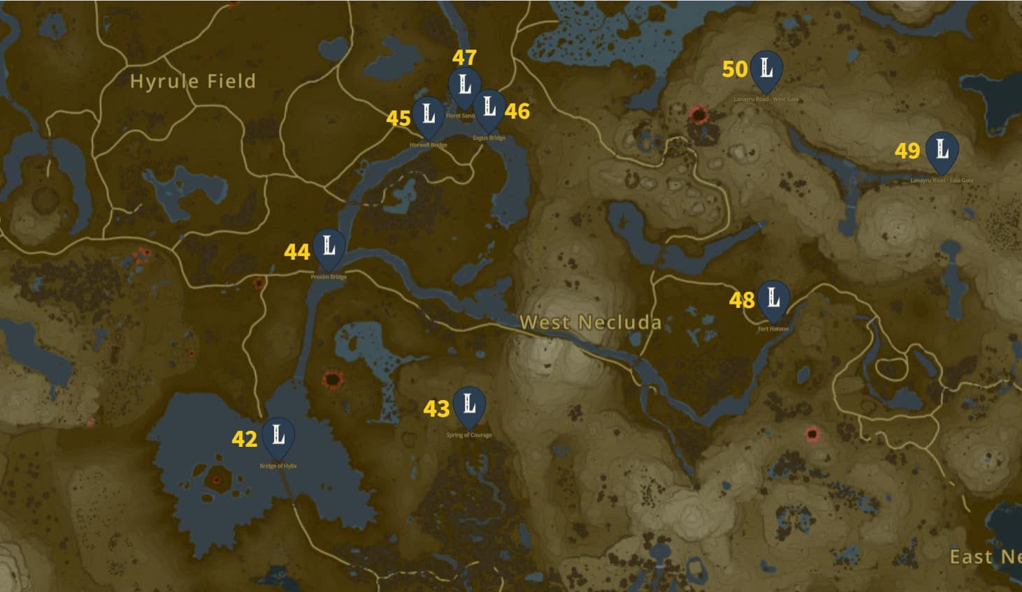 Mappe dei punti di riferimento di Zelda TotK West Necluda