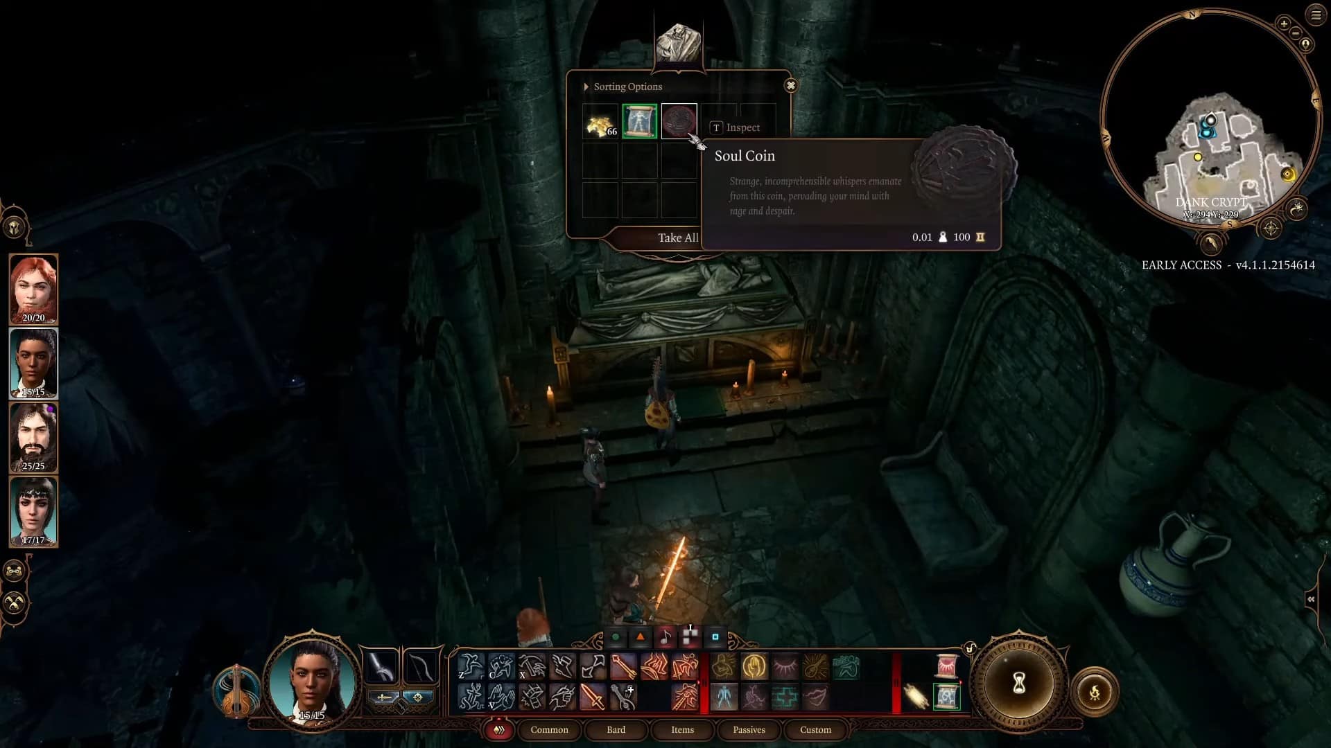 Posizione della moneta dell'anima del sarcofago della cripta umida