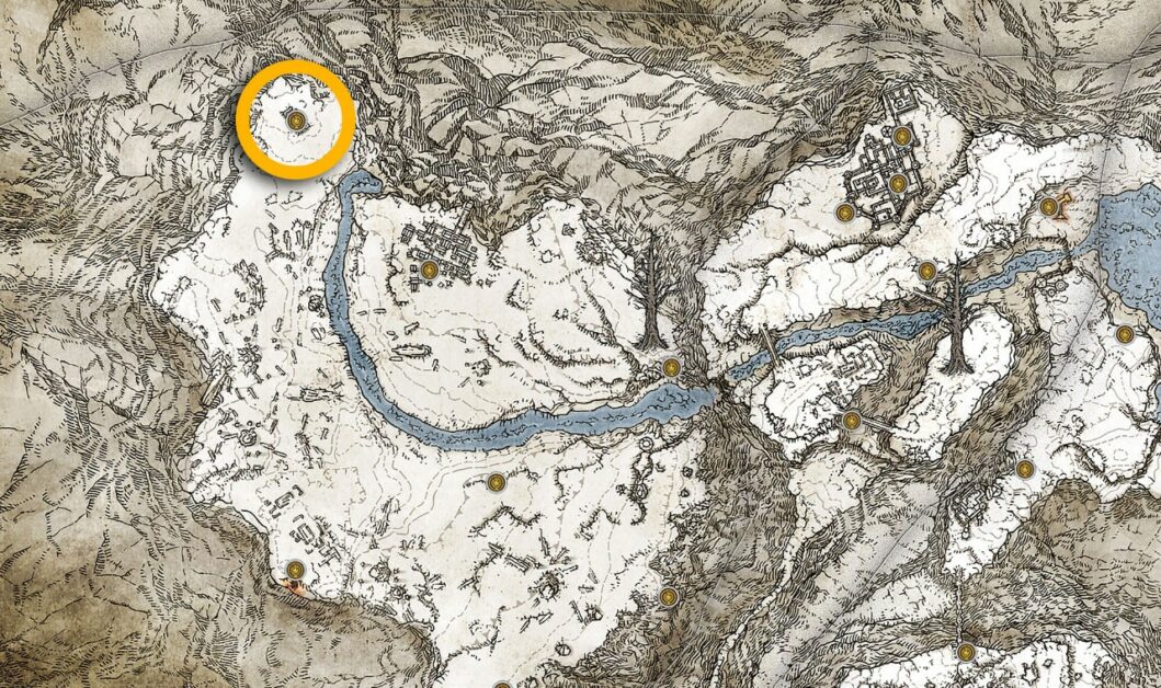 Posizione sulla mappa del Mausoleo consacrato Snowfield Walking a Elden Ring