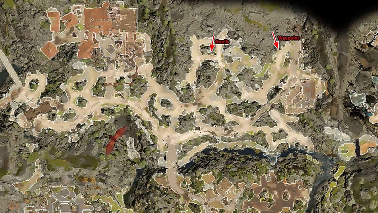La posizione sulla mappa di Flind in Baldur's Gate 3.